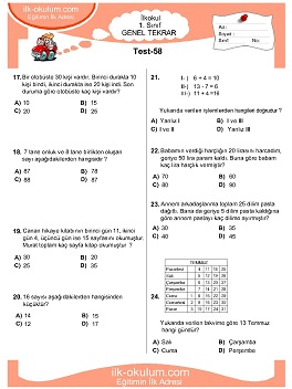 ilkokul 1. Sınıf Genel Tekrar Testleri 